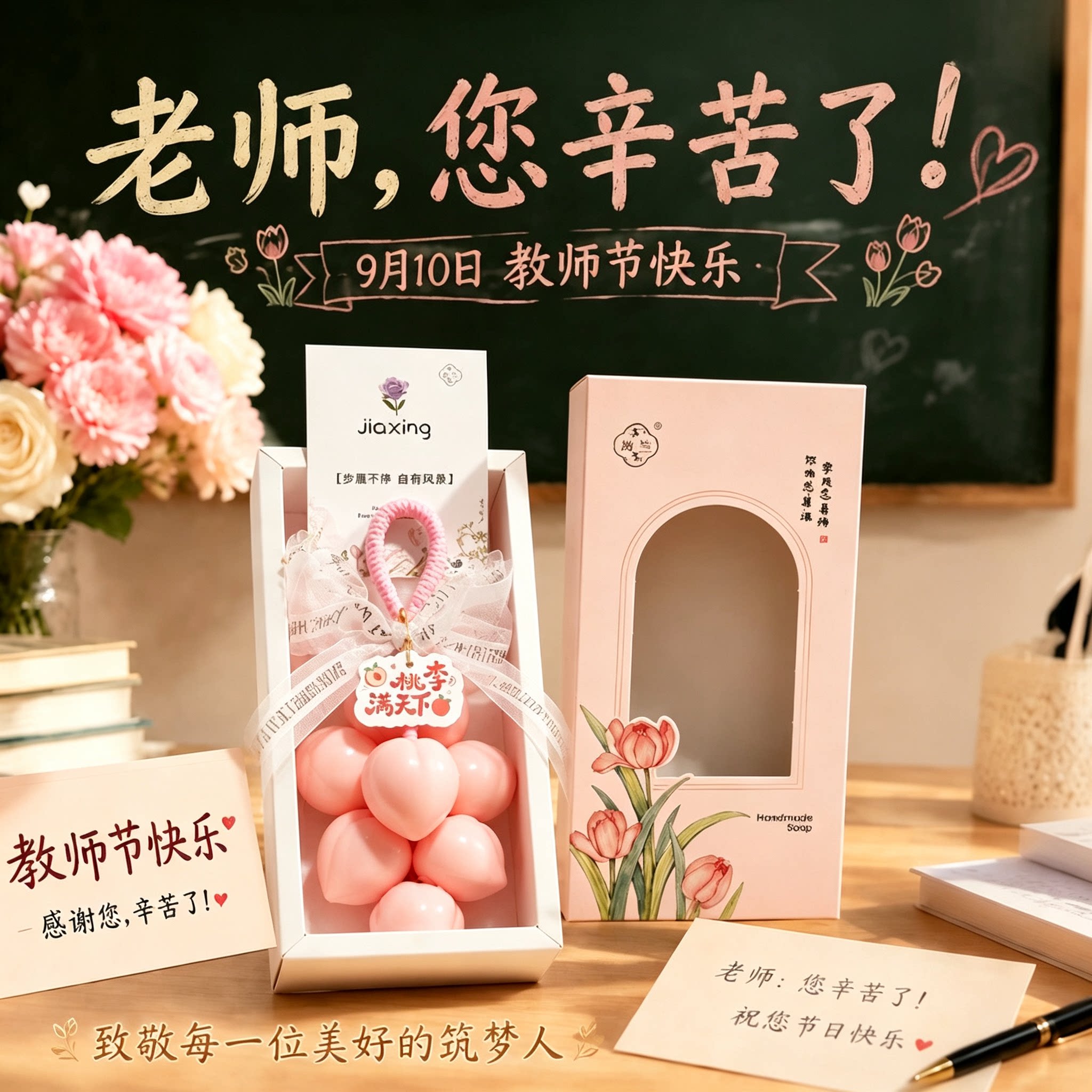 手工皂桃李沐浴洗手香薰精油皂创意实用伴手礼教师节送老师小礼物