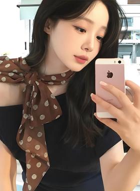 棕色波点丝巾搭配入秋长条围巾薄款丝带飘带高级感系脖子配饰颈饰