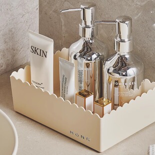 奶油风桌面收纳盒台面抽屉化妆品整理盒波浪首饰杂物置物盒收纳筐