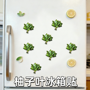 柚子叶冰箱贴2026新款磁贴个性创意磁吸装饰可爱趣味高级亚克力