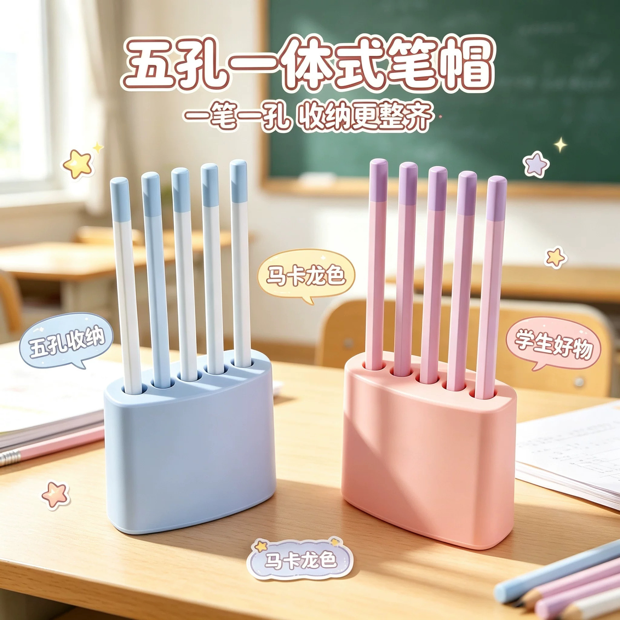 一体式防丢防脏笔帽笔筒二合一学生粗杆细杆铅笔中性笔可立笔帽