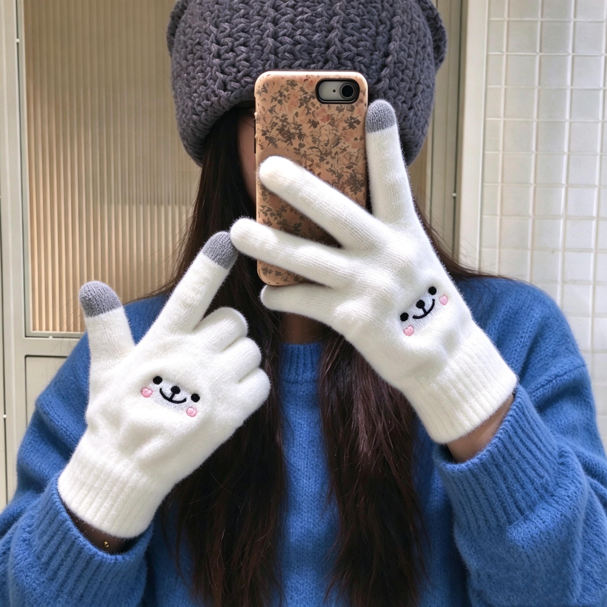 冬季加绒加厚手套女学生冬天防寒保暖可爱骑车女士五指触屏棉手套