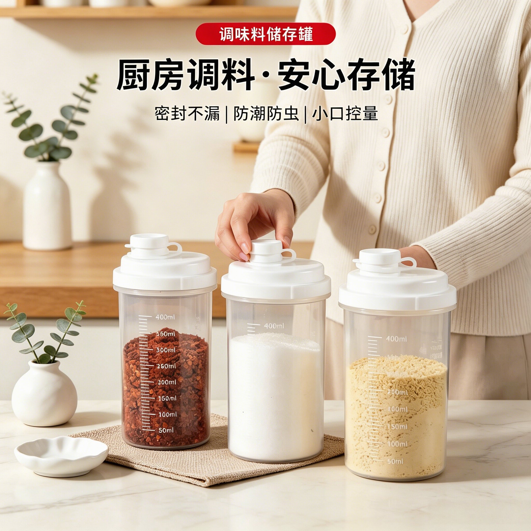 多功能密封储存罐刻度调料分装瓶淀粉白糖防潮收纳瓶鸡精冷饮水杯