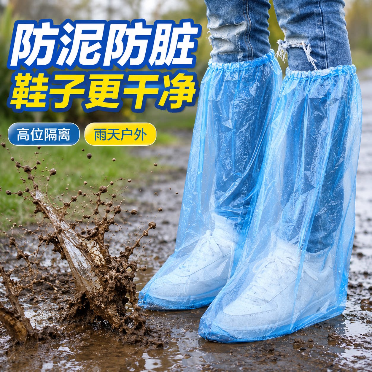 一次性雨鞋鞋套下雨天防水防滑透明塑料加厚耐磨脚套防雨高筒长筒