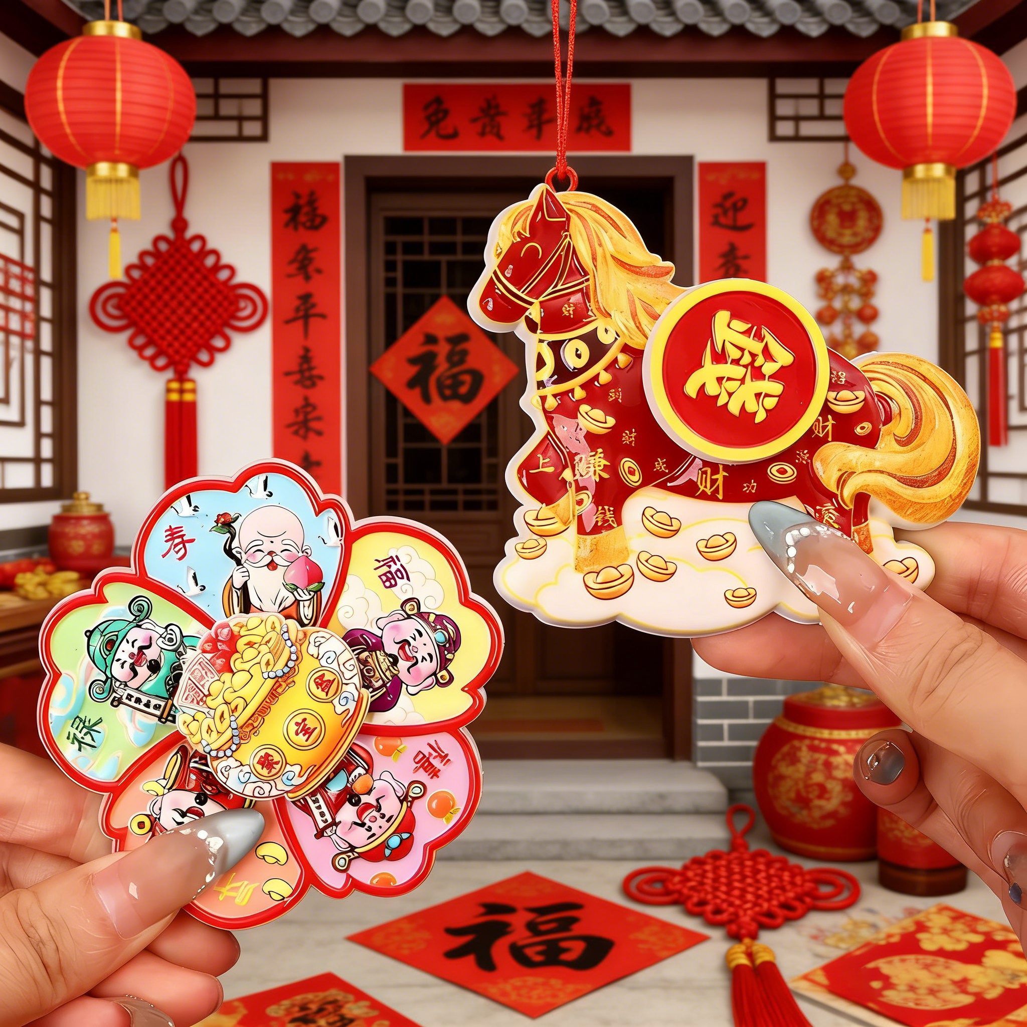 马上转钱磁吸冰箱贴卡通可爱创意旋转马年招财纳福新年治愈装饰贴