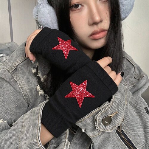 水兵舞铆钉手套女薄款半指红五星针织毛线男女广场舞演出露指手套