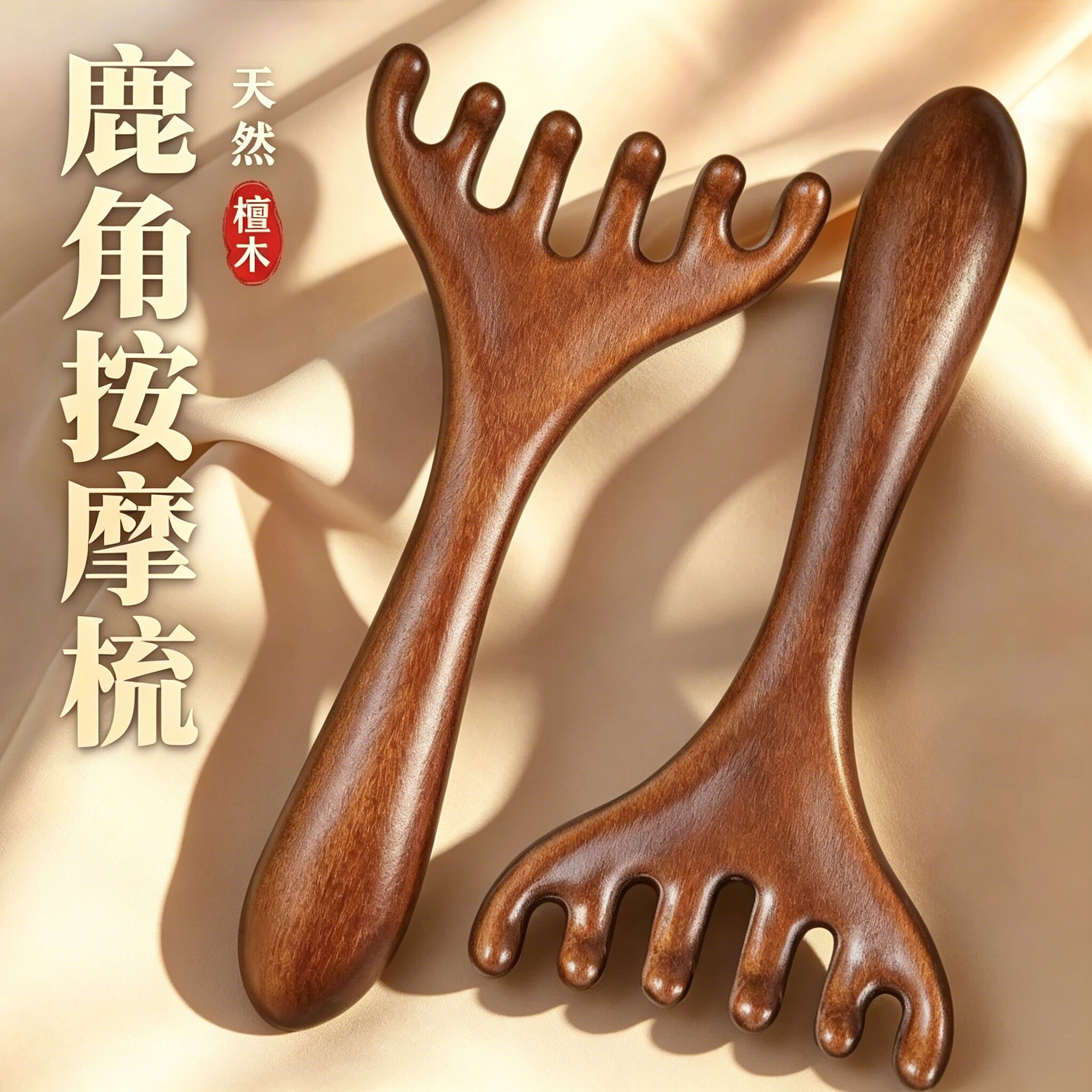 六爪鹿角头部经络梳养生头疗淋巴全身按摩梳天然檀木刮痧疏通神器