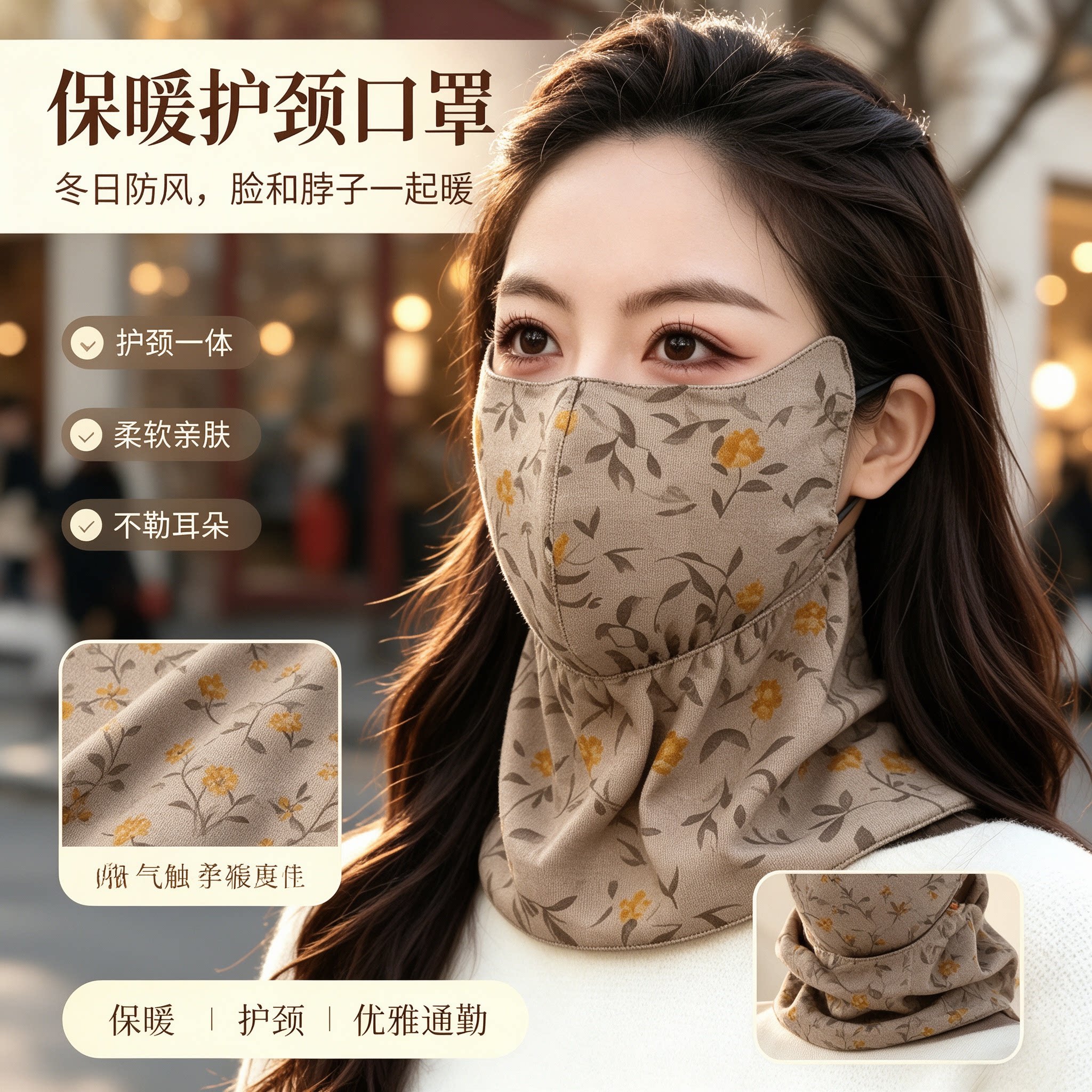 秋冬季新款保暖面罩加厚加绒护颈长款户外骑行护眼角防风防寒口罩