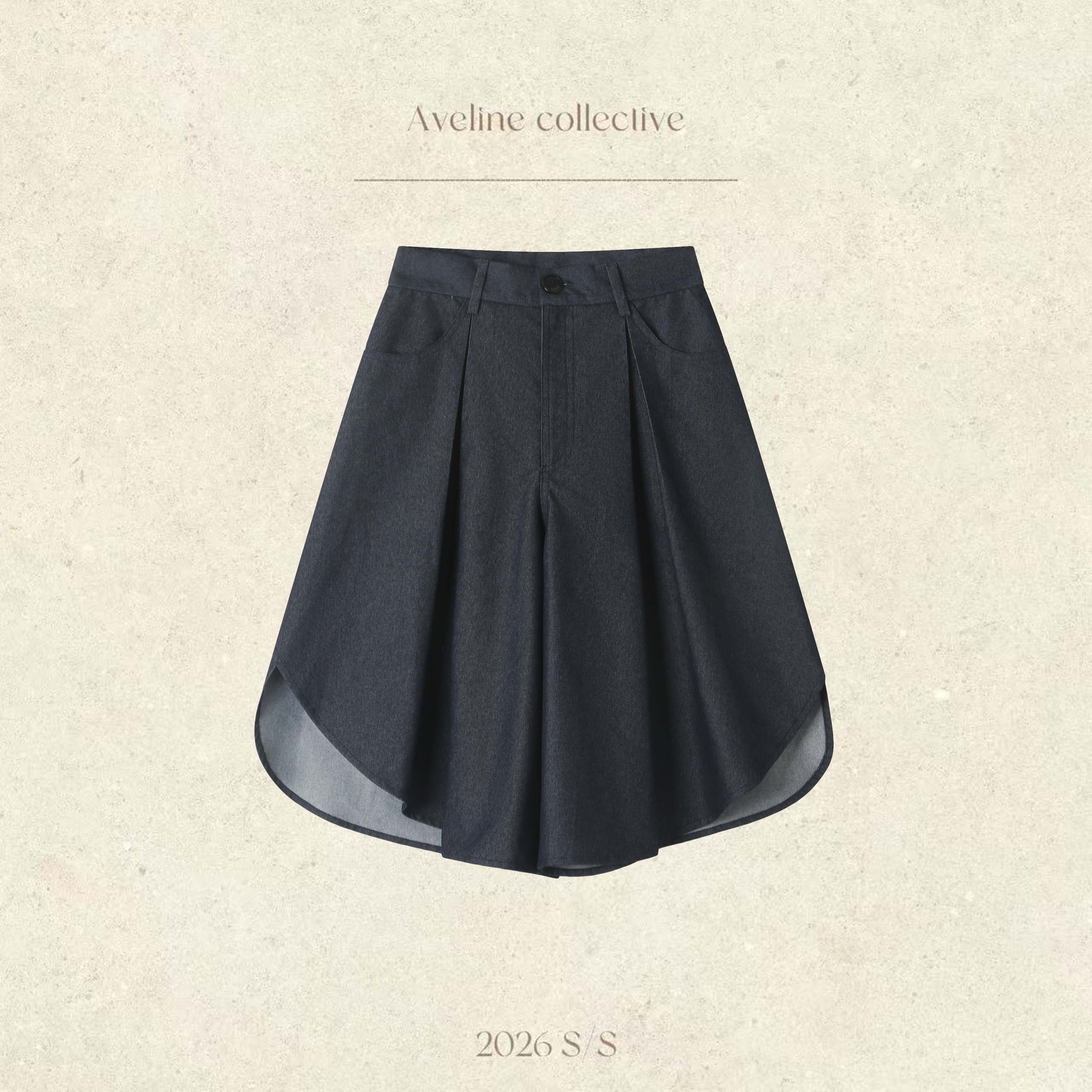 Aveline 夏季新款花瓣形高腰牛仔裤短款压褶轻薄休闲裙裤女