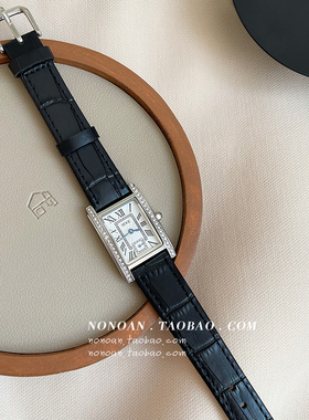 NONOAN 韩版方形镶钻复古Ins风学生真皮手表女气质罗马刻度石英表