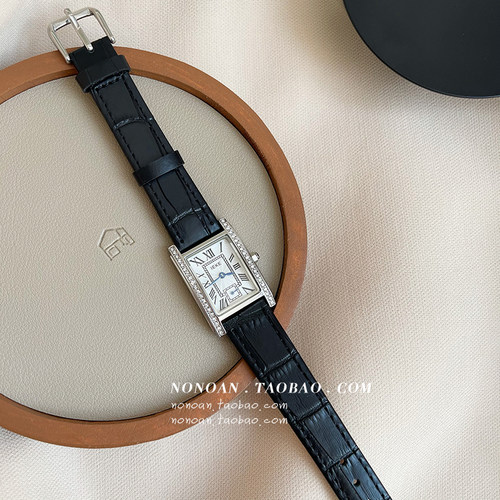 nonoan韩版方形镶钻气质真皮手表