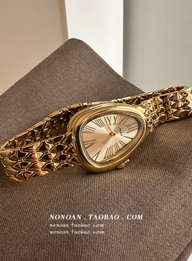 NONOAN高级小众轻奢罗马中古风鎏金蛇头形时尚钢带手表女精致礼物