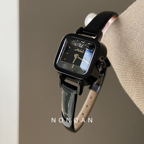 NONOAN 轻奢高级黑色小众复古无秒针小方糖石英防水学生女手表430