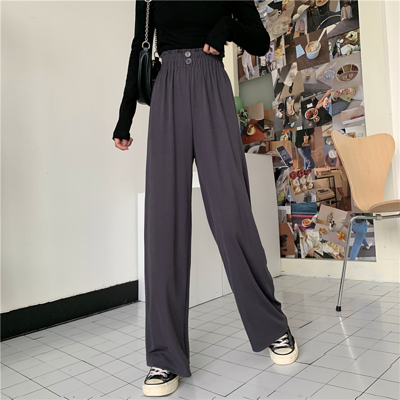 Real shot casual pants loose drape feeling wide leg women's high waist black pants straight pants floor pants