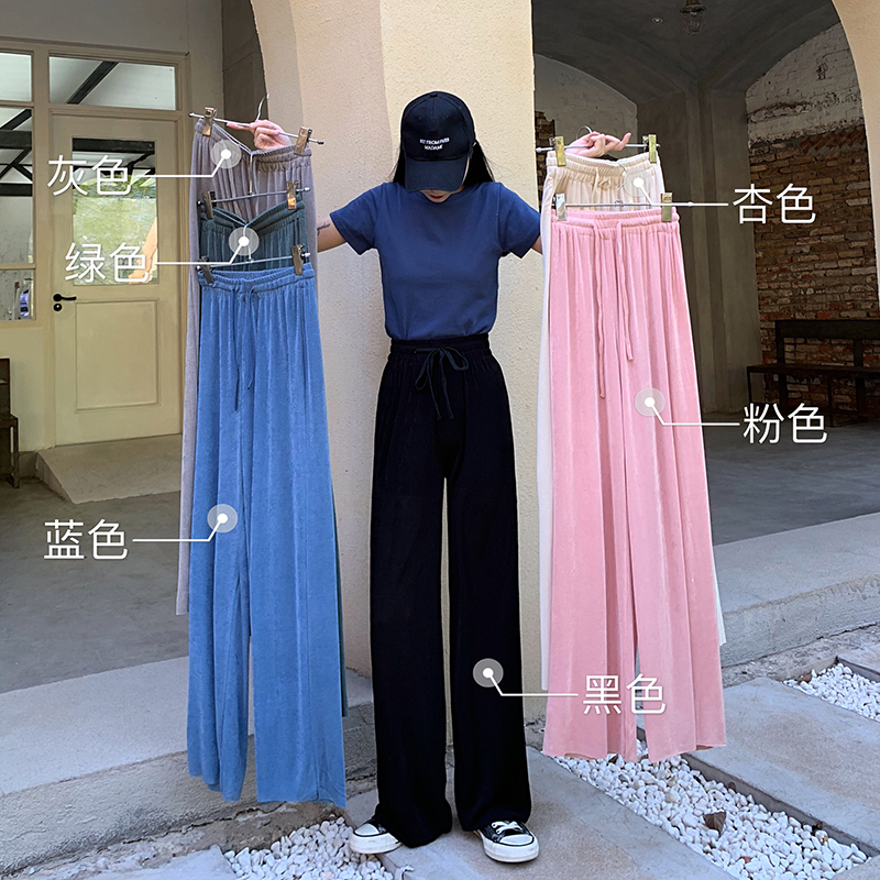 Real photo 2020 fashion ice silk wide leg pants for women
