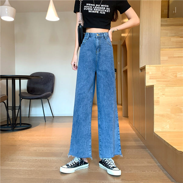 Real shot 2021 new Korean high waist slim Baita loose and fashionable nine point wide leg trousers