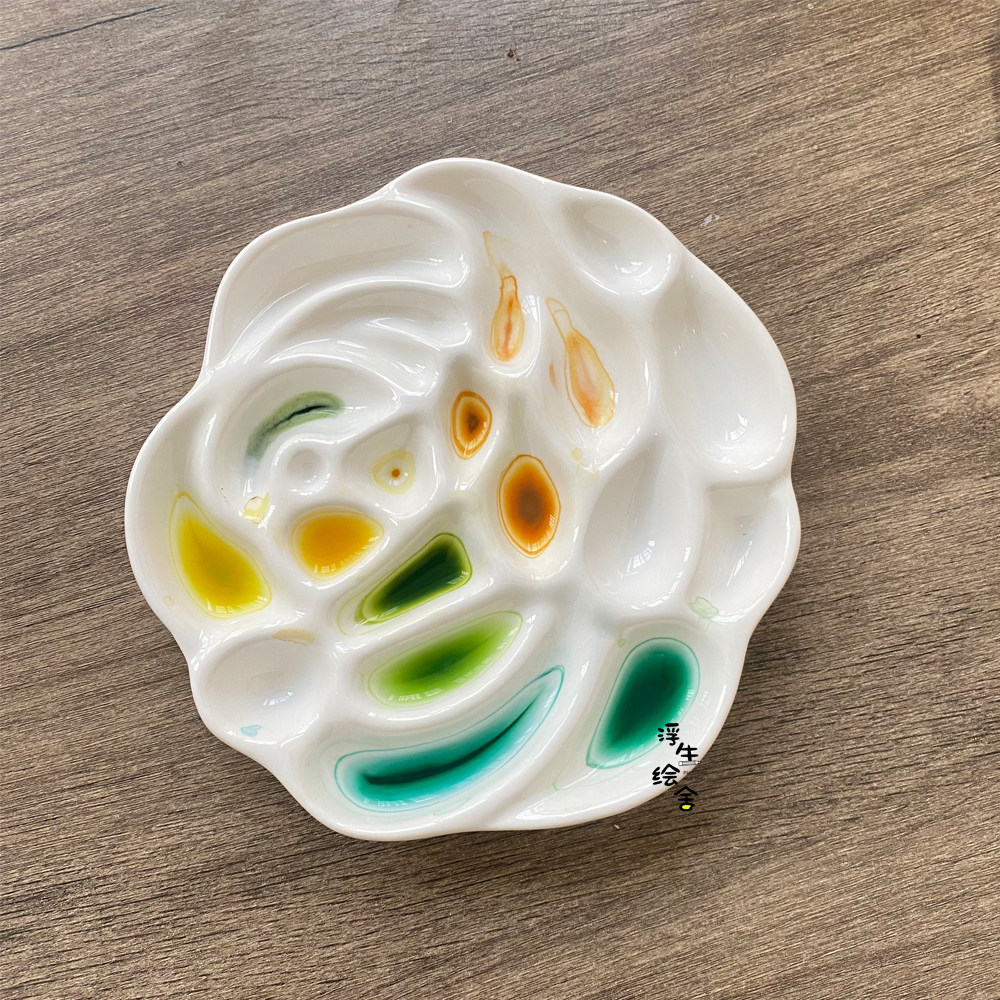 花朵造型水彩颜陶瓷调色盘波浪易清洗