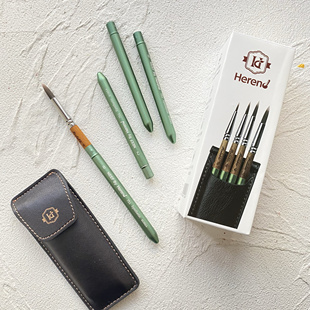 韩国进口Herend水彩笔旅行笔便携式绿杆圆头人造毛水彩水粉画笔
