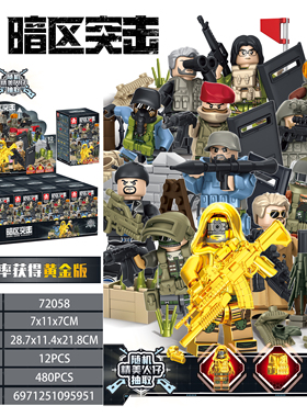 乐毅72058暗区突击积木盲盒黄金菲德勒儿童男孩军事拼装积木玩具8