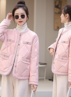 重工艺钉珠粉色加厚高级感短款小个子白鸭绒小香风女外套羽绒