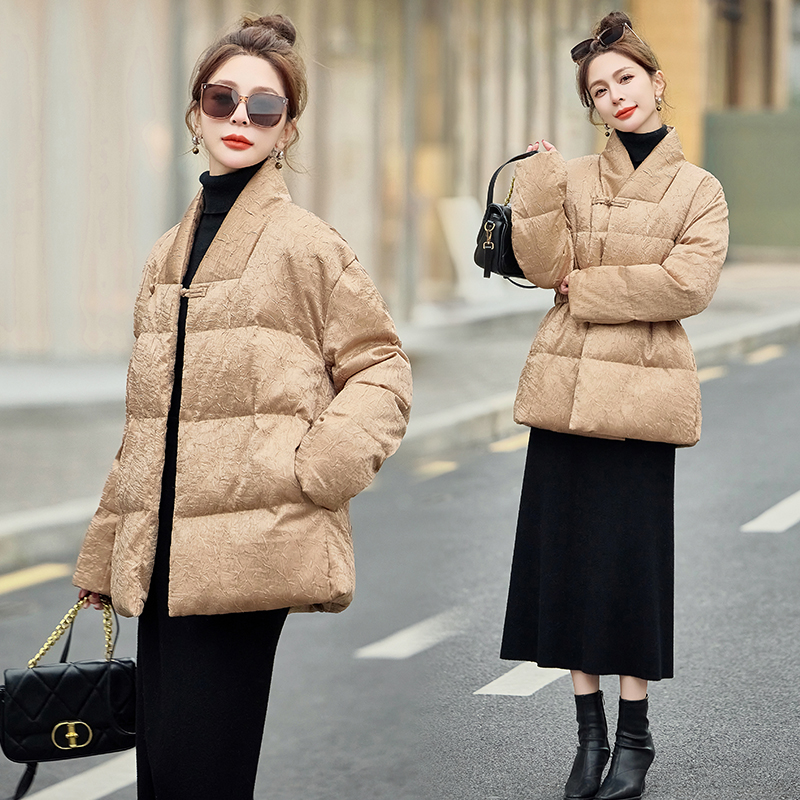 新中式女小个子显瘦白鸭绒羽绒服