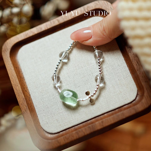 天然白水晶绿萤石S925银手链