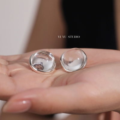 「白开水」系列2025新款白水晶设计感耳钉女镀银夸张