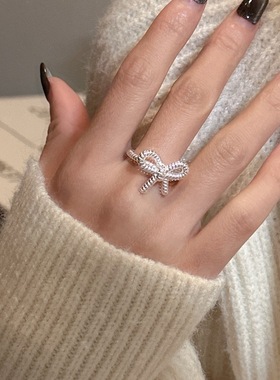 麻花戒指蝴蝶结夏尼S925纯银韩版