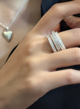 多层戒指小众夏尼925纯银韩版