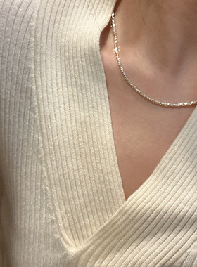 夏尼S925纯银韩版碎银子项链简约异形小石头锁骨链