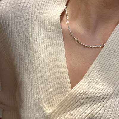 夏尼S925纯银韩版碎银子项链简约异形小石头锁骨链