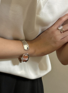 夏尼S925纯银韩版做旧时髦简约手环INS博主款