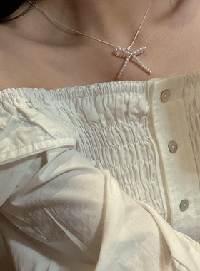 蝴蝶结琐骨链夏尼珍珠黑玛瑙节日