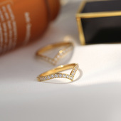 轻奢简约气质V形戒指百搭高级感镶钻食指戒A02