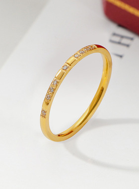 钛钢不掉色ins风镶钻戒指