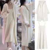温柔慵懒风连帽开衫 毛衣套装 气质针织连衣裙秋冬两件套 秋装 孕妇装