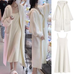 温柔慵懒风连帽开衫 毛衣套装 气质针织连衣裙秋冬两件套 秋装 孕妇装