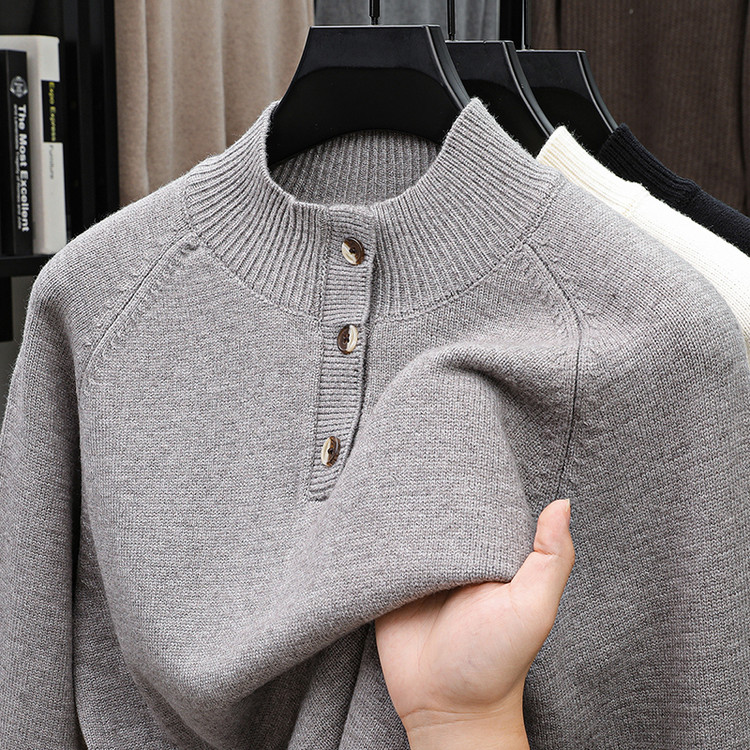 高端半高领加厚毛衣男秋冬时尚粗线双股针织衫青年大码羊毛衫外套