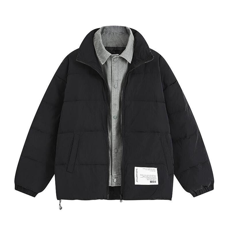 YR0027-P178-新款羽绒服外套牛仔领假两件宽松白鸭绒羽绒服外套男图片