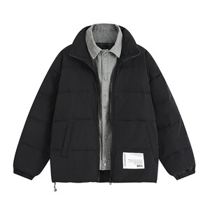 YR0027-P178-新款羽绒服外套牛仔领假两件宽松白鸭绒羽绒服外套男图片