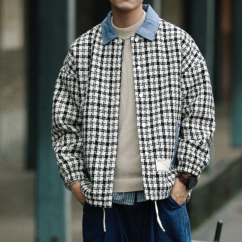 MY2166-P80 冬季新款男士日系格子棉衣外套加棉潮牌棉服外套图片