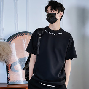 T6116-P52 81%棉19%锦纶 夏季痞帅领口字母刺绣圆领短袖T恤半袖t图片