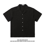 G5557-P5895%涤纶5%氨纶褶皱设计小众松垮慵懒风半袖短袖衬衫，男装T恤，电商C309A