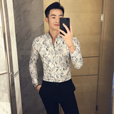 C81-P55春秋款金丝边印花精品衬衫理发师男士休闲长袖衬衫，男装衬衫，电商C309A