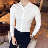 C66-P55春秋韩版修身男士立领纯色休闲衬衫发型师商务休闲衬衣潮，男装衬衫，电商C309A