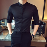 C76-P48春夏纯色立领男士韩版休闲发型师中袖衬衫七分袖衬衫男，男装衬衫，电商C309A