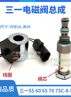 挖掘机三一SY55 60 65 70 75C-8-9-10先导电磁阀线圈阀芯总成配件