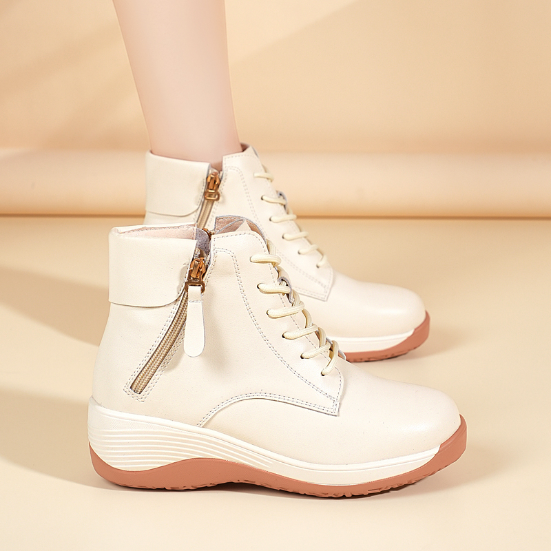 大牌真皮厚底高帮鞋女2025秋冬新款短靴休闲鞋百搭运动鞋旅游女鞋