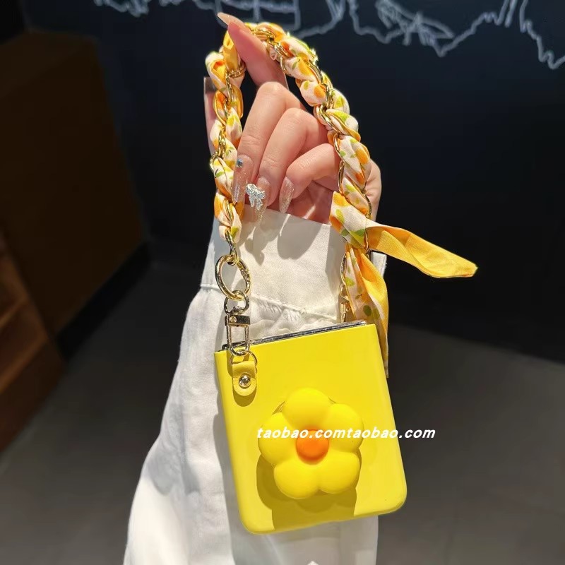 黄花支架适用小米MIXflip手机壳ppocket2折叠手机壳斜挎挂绳novaflip防摔壳magicvflip手提丝巾findn3flip壳