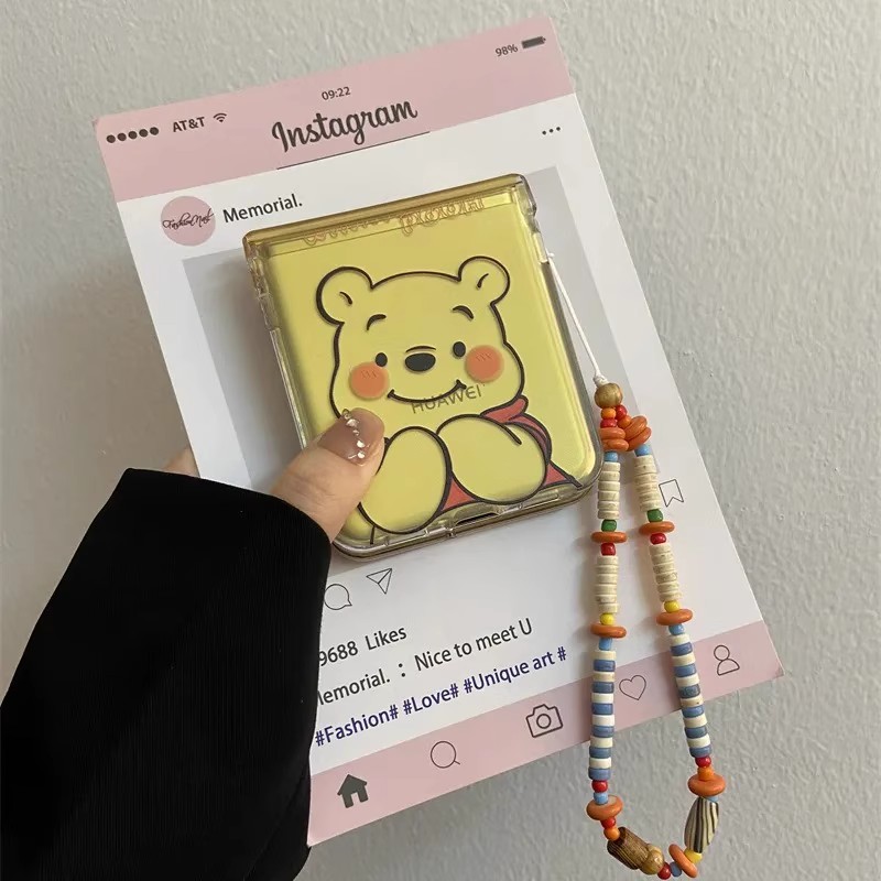 呆萌可爱维尼熊适用华为Pura x手机壳小米mixflip2翻盖带中轴N3flip链条NovaflipS全包pocket2硬壳折叠屏女